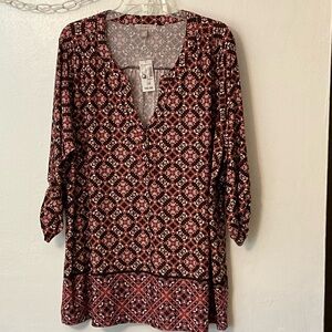 Indigo Pink and Black Printed V-Neck Tunic
